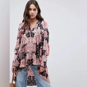 Free People Field of Butterflies Paisley Silky Tunic